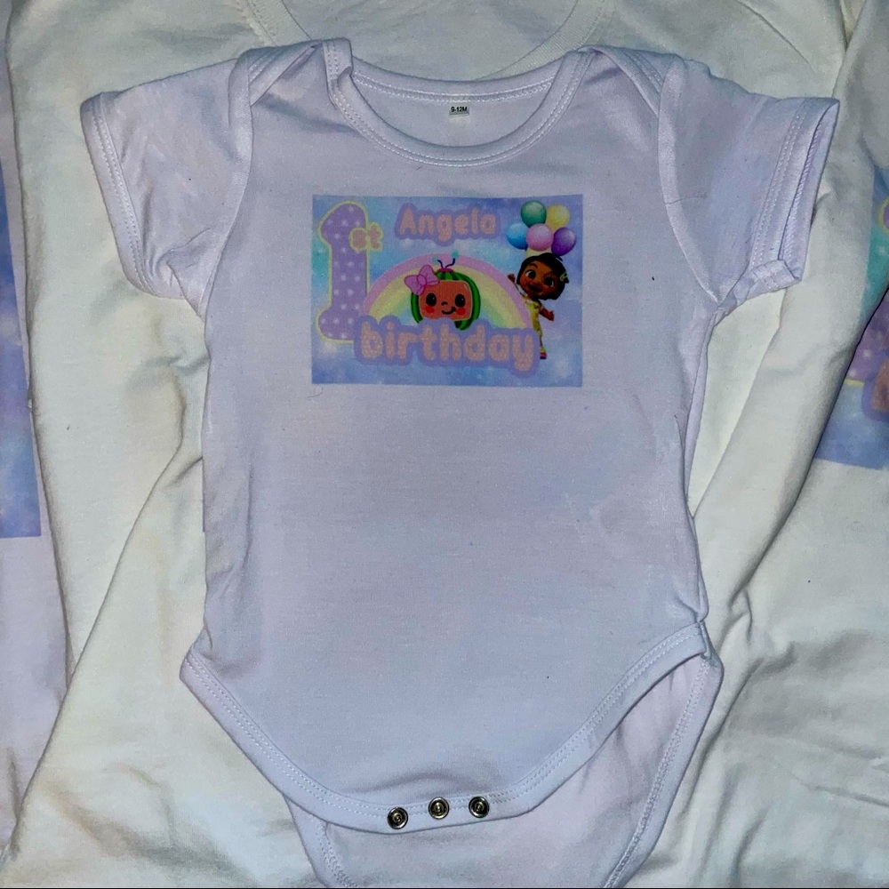 Made2order personalized pastel 1st birthday Cocomelon onesie